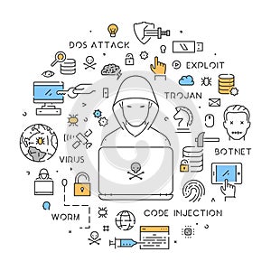 Vector round line concept of hacking
