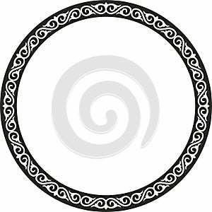 Vector round monochrome Kazakh national frame. Ornamental circle.