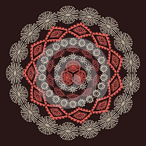 Vector round ornament in ethnic style. Geometric mandala with tribal bohemian motives