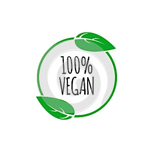 Vector round vegan, eco, bio green logo with leaf. Vector elements for labels, logos, badges, stickers or icons. Vegan menu