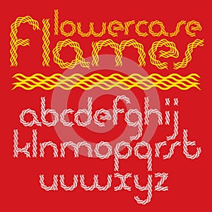 Vector rounded lower case English alphabet letters collection created using hell fiery