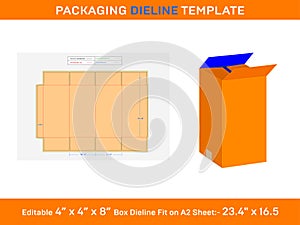 Vector RSC Shipping Carton, Die line Template, 4x4x8 inch