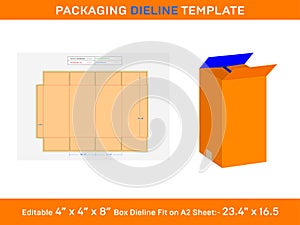 Vector RSC Shipping Carton, Die line Template, 4x4x8 inch photo