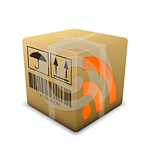 Vector RSS Feed symbol on closed cardboard box