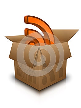 Vector RSS Feed symbol in open cardboard box
