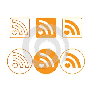 Vector rss icons of round and square shapes, orange