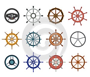 Vector rudder flat icons set