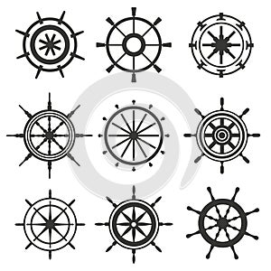 Vector rudder flat icons set