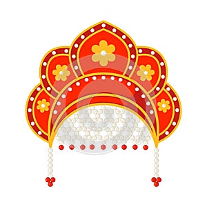 Vector russian national heardress Kokoshnik icon in flat style isolated on white background