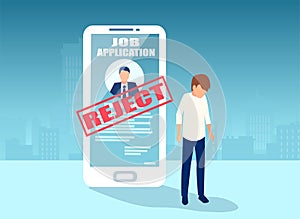 Vector of a sad business man being denied in online job application