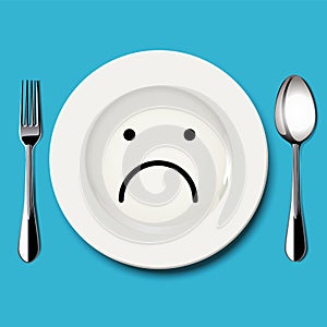 Vector of sad face draw on white plate