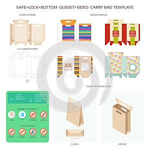 Vector safe lock bottom carry bag templates set