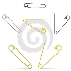 Vector safety pins set - silver and gold, open and closed