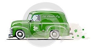 Vector Saint Patrick`s retro cartoon van