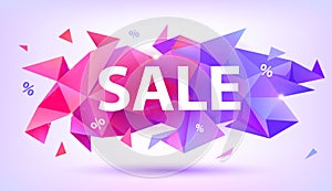 Vector sale facet crystal banner. 3d abstract shape poster, card