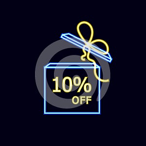 Vector Sale Neon Icon, Open Box, 10 OFF.