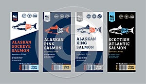 Vector salmon labels and design elements