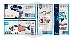 Vector salmon labels and design elements