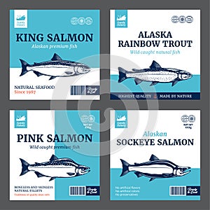 Vector salmon labels and design elements