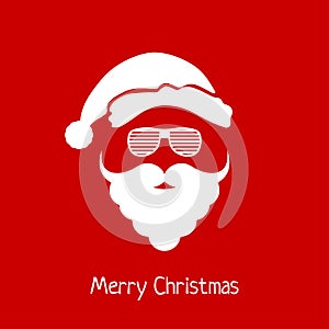 Vector Santa Claus head with hat, beard and hipster glasses.