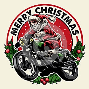 Santa claus riding motorcycle badge photo