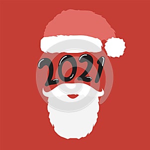 Vector santa hat and beard with 2021 lettering illustration.