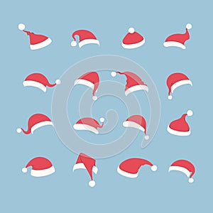 Vector Santa hat set isolated on blue background