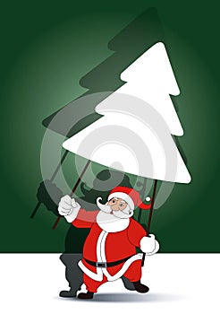 Vector of Santa holding christmas tree banner
