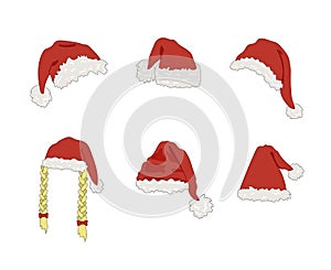 Vector Santas Fluffy Hat, Christmas Celebration, Festive Decorative Element, Clip Art Templates.