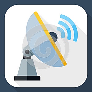 Vector Satellite Antenna icon. Satellite Antenna simple icon in flat style with long shadow