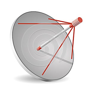 Vector satellite dish in isometric perspective, isolated on white background. Transmission aerial, communication antenna sign.