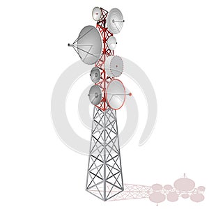 Vector satellite tower in isometric perspective isolated on white background.