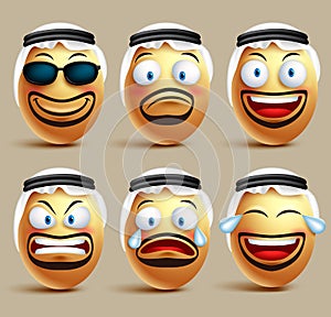 Vector saudi arab man egg faces set wearing agal and ghutrah or head dress