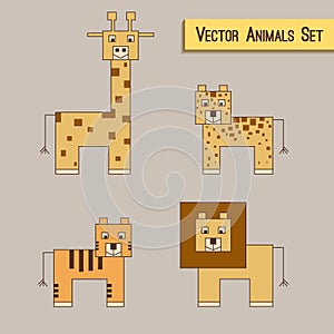Vector savanna yellow wild animals set