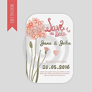 Vector save the date card with hand drawn vintage daisy flower in rustic style and lettering.