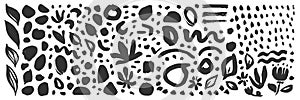 Vector Scandinavian brush line set. Abstract messy botanical squiggle daubs. Scribble brush strokes background. Hand drawn curved