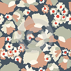 Vector Scandinavian design flower illustration seamless repeat pattern