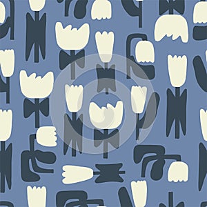 Vector Scandinavian style simple shape tulip floral motif illustration seamless repeat pattern