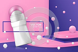 Vector scene with border, podium, deodorant bottle
