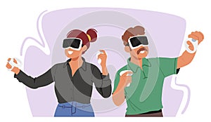 Vector Scene Elderly Couple Immersed In Virtual Reality, Sharing Laughter And Joy As They Play Video Games Together