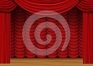 Vector Scene with Red Curtains and Wood Floor