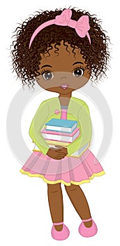 Vector School African American Girl Holding Books