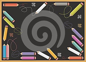 Vector school blackboard with colorful pencils