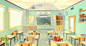 Vector school classroom interior. University, college concept