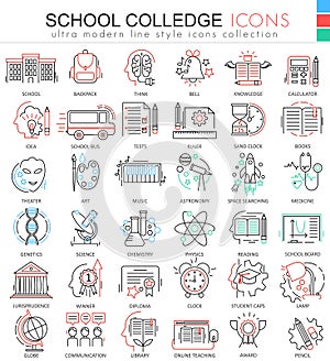 Vector School and colledge ultra modern outline line icons for apps and web design. School sybols for app and web.