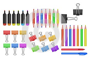 Vector school and office supplies icon set, office tools