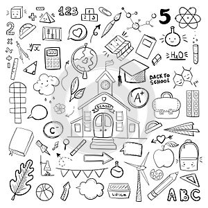 Vector school supplies, doodle hand drawn  graphic school illustrations