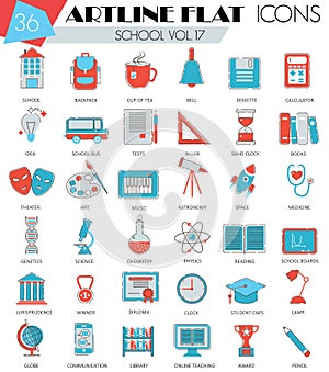 Vector School University college ultra modern outline artline flat line icons for web and apps.