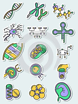 Vector science icons set with genetic and microbiological object