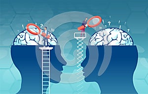 Vector of scientists researching male and female brain looking for psychology differences